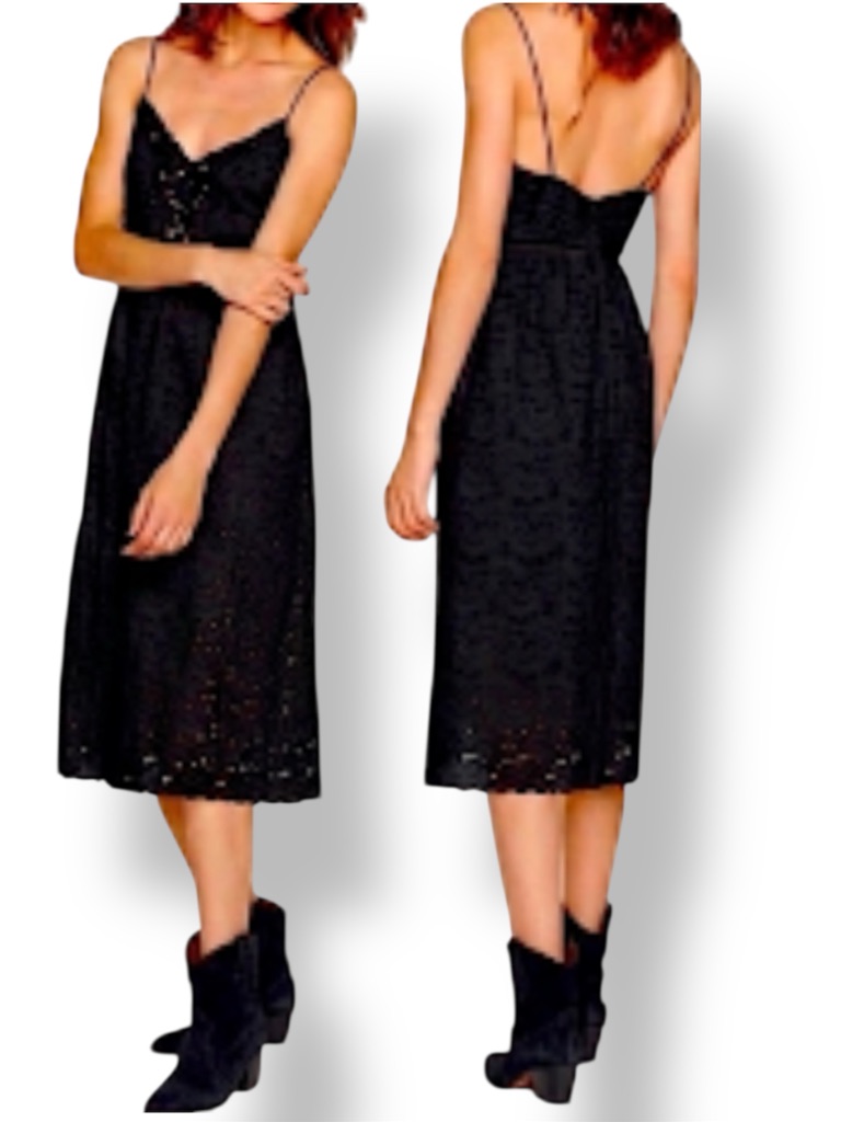 Ba&Sh Kate Noir Floral Eyelet Midi Dress In Black Sz.4